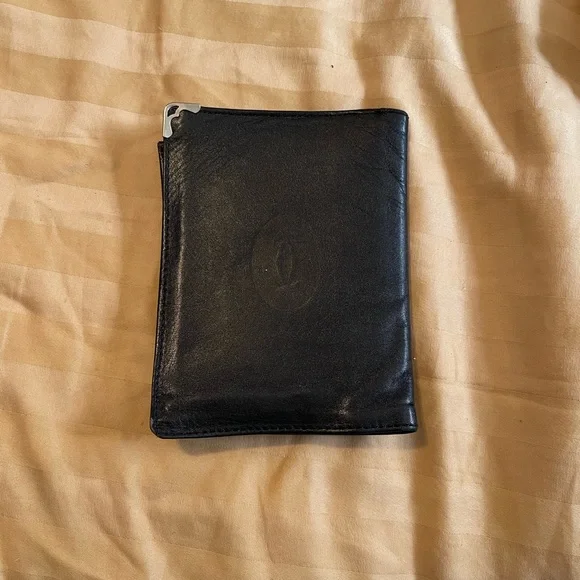 Cartier Trifold Wallet Black Calfskin Leather.